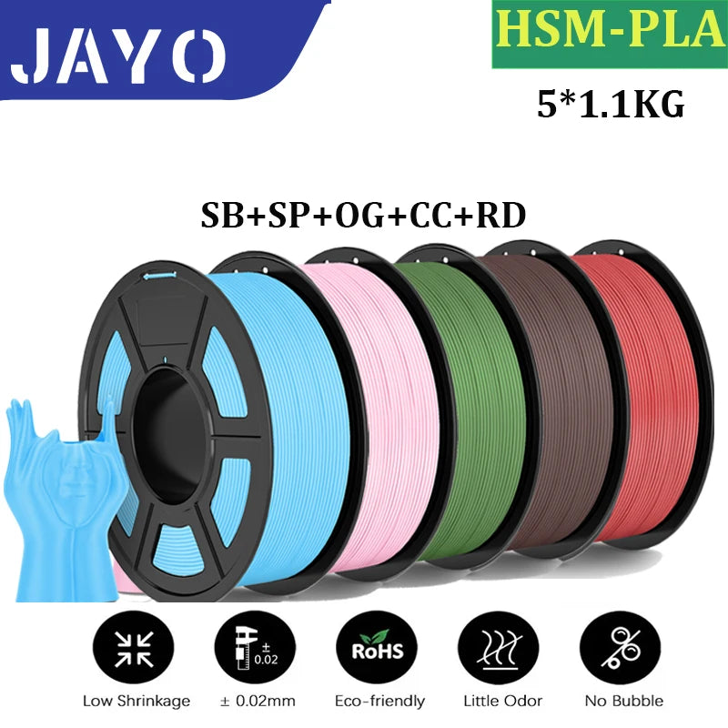 JAYO High Speed Matte PLA 5Rolls 3D Printer Filaments 1.75mm Mixed Color no Bubble Free FDM 3D Printer Material for 3D Printing