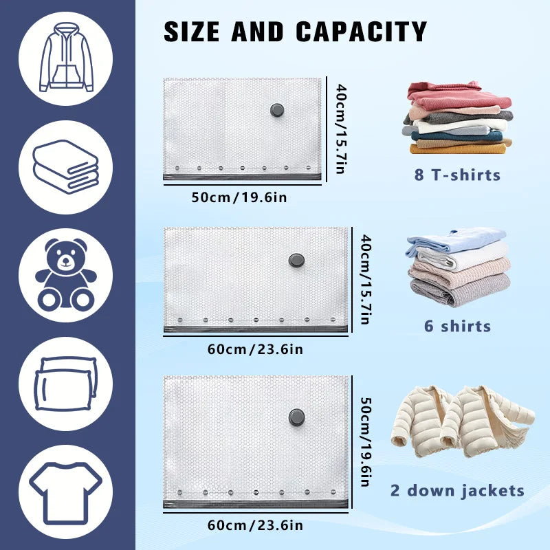 6/9/15pcs Vacuum Storage Bags, Comes with a Rechargeable Electric Pump for Travel. Low Noise, Portable and lightweight, Perfect for Trips. Compresses Clothes to Save Space, Ideal for Organizing Suitcases and Wardrobes.
