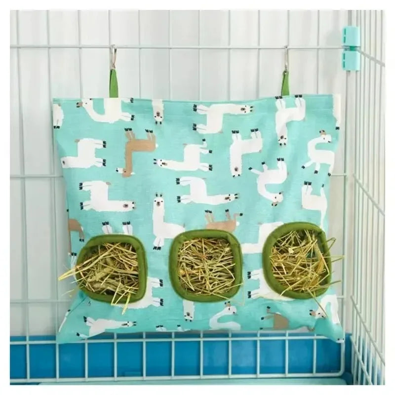 Hay Bag Hanging Pouch Feeder Holder Feeding Dispenser Container for Rabbit Guinea Pig Small Animals Pet Bunny Cage Accessories