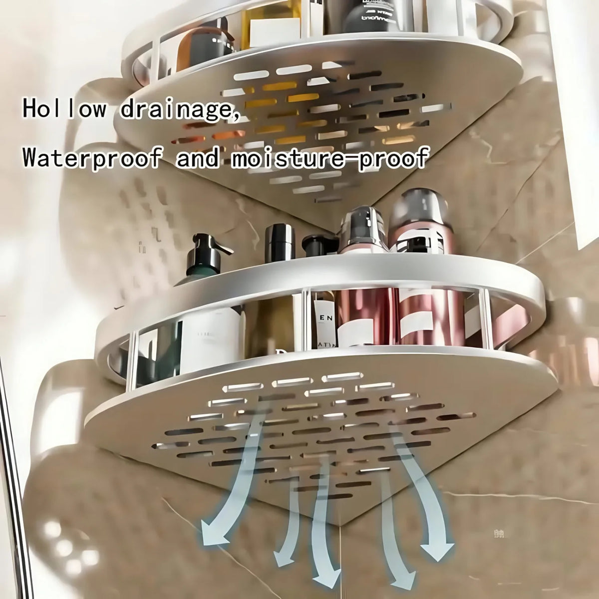 2Pcs Aluminum Corner Shower Storage Shelves No-drill Wall-mounted Bathroom Storage Box Triangular Suitable for Shower Rack