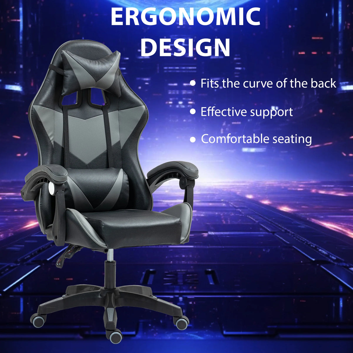 Gaming Chair Ergonomic Office Desk Chair Lumbar Support Adjustable Height Recline Swivel