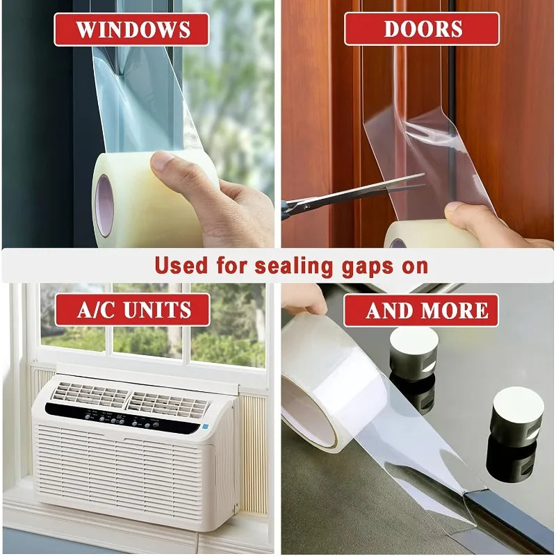 10m Window Sealing Tape Transparent Self Adhesive Draft Stopper for Doors Windows Glass Gaps Windproof Waterproof Soundproof