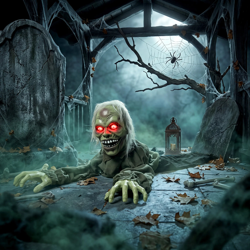 HOMCOM Animatronic Crawling Zombie with Light-Up Eyes and Creepy Sound