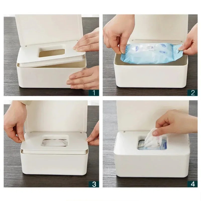 Dustproof Wet Tissue Box with Lid Baby Nappy Wet Tissue Storage Holder Dispenser for Home Car Office Paper Tissue Organizer