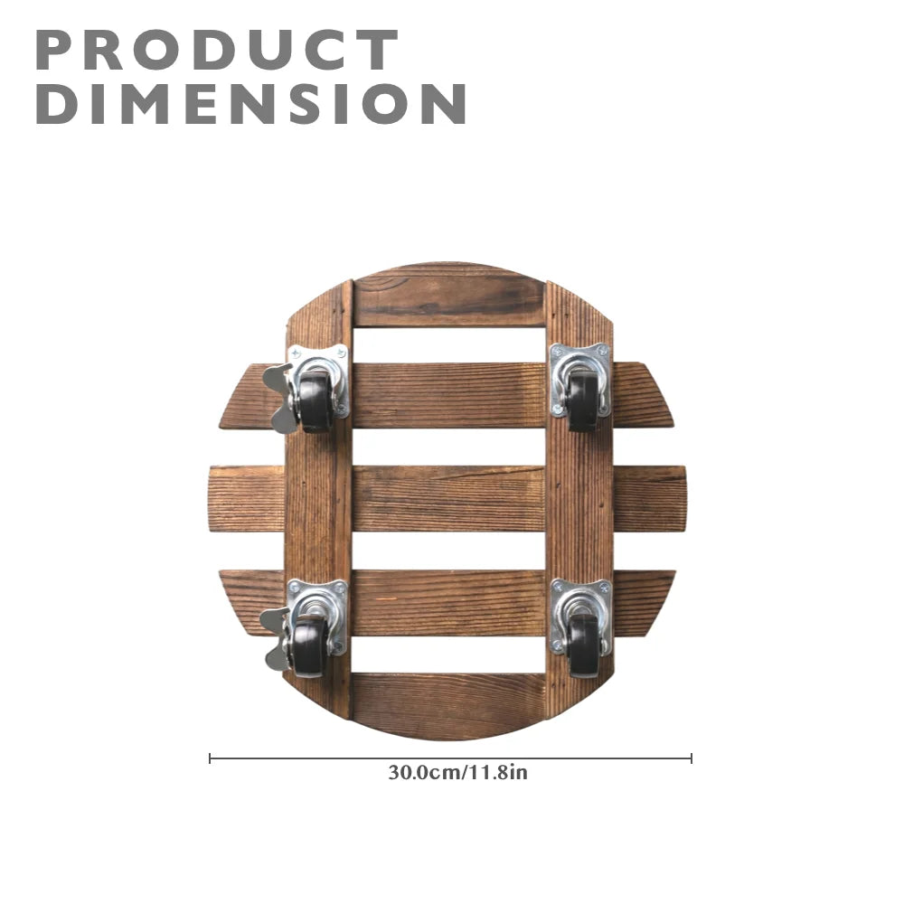 2 Pack Plant Trolley with Lockable Wheels 120kg Capacity Carbonised Timber Deck 360° Swivel Casters Dark Brown