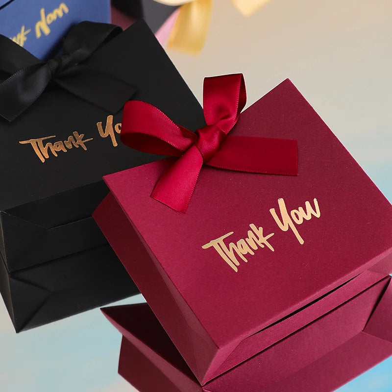 10 Mini Gift Boxes/Gift Bags with Gold Ribbon and Thank You Text Design, Available in Various Colors, Perfect for Wedding Favors, Mother's Day, Father's Day Party Gifts, and Small Gifts, as Well as Birthday, Gender Reveal, Gr