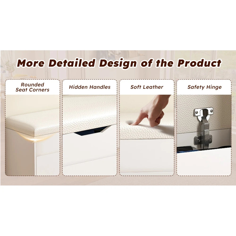 HOMEMAX Entryway Storage Bench Stool, Lift‑Top Compartment & Rotating Shoe Rack, Soft Cushion, Waterproof Scratch‑Resistant MDF, Max 400lbs Hall Bench for Home Hallway