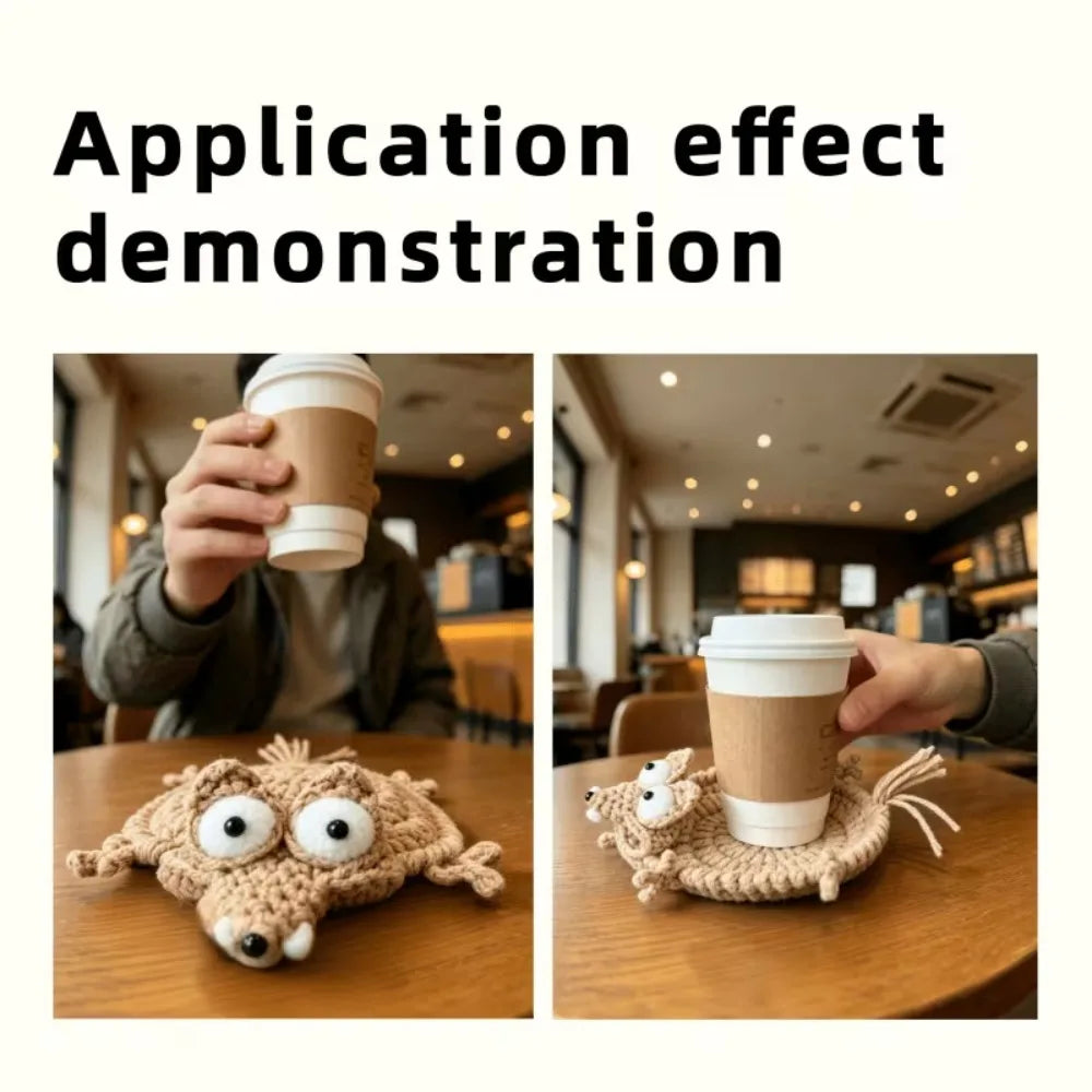 1Pc Handmade Crochet Squirrel Shaped Coaster Heat Resistant Table Mat for Home Dining Party Decor Holiday Table Setting Gift