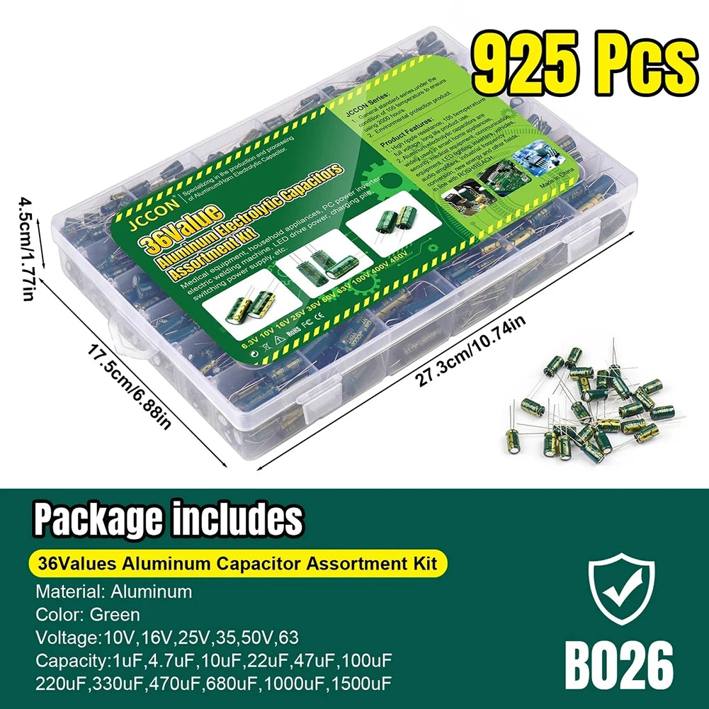 15/24/36 Values 225/460/925Pcs Aluminum Electrolytic Capacitors Aluminum Electrolytic Capacitors Assortment Kit for DIY Projects