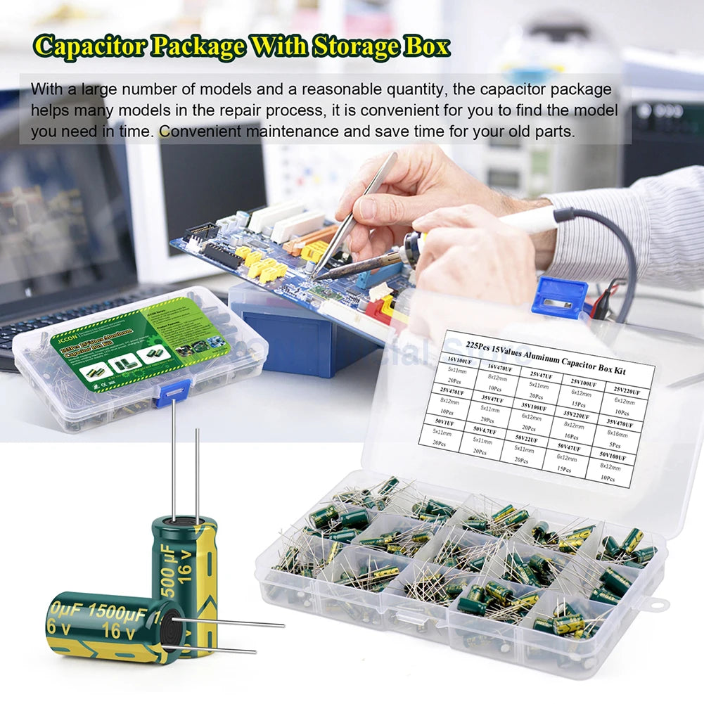 15/24/36 Values 225/460/925Pcs Aluminum Electrolytic Capacitors Aluminum Electrolytic Capacitors Assortment Kit for DIY Projects
