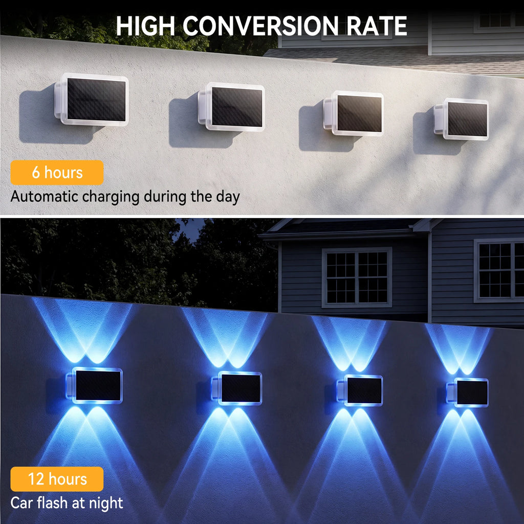 2/4er-Set RGB LED Solar Lights Fence Lights Wall Lights IP65 Waterproof Outdoor Wall Lights Lamp Top And Bottom Lights Always On For 12 Hours