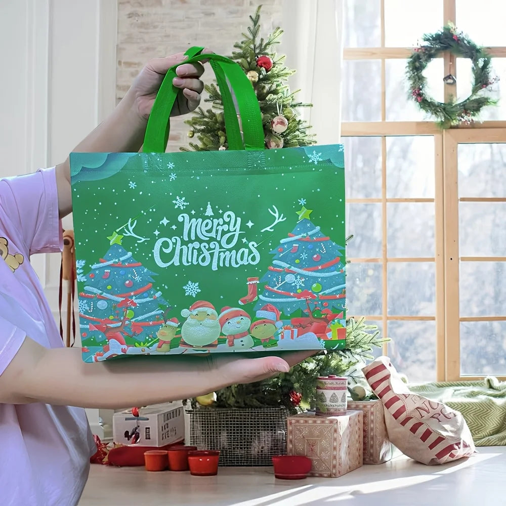 8 Pack Large Christmas Gift Bags – Non-Woven Reusable Shopping Tote, 32.5x24.9x17cm, with Handles, for Holiday Party, New Year, Gift Giving, Shopping – Durable, Foldable, Festive Patterns