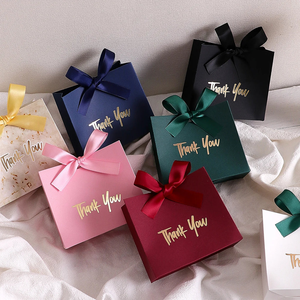10 Mini Gift Boxes/Gift Bags with Gold Ribbon and Thank You Text Design, Available in Various Colors, Perfect for Wedding Favors, Mother's Day, Father's Day Party Gifts, and Small Gifts, as Well as Birthday, Gender Reveal, Gr