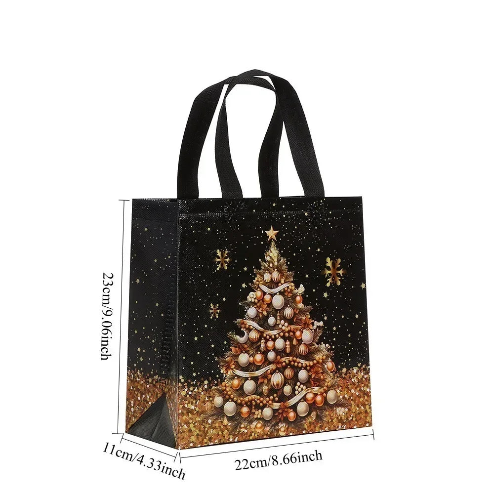 12PCS Christmas Non Woven Gift Bags Cartoon Snowman Tree Pattern Handbag Packaging Bags Xmas Party Supplies Holiday Favors