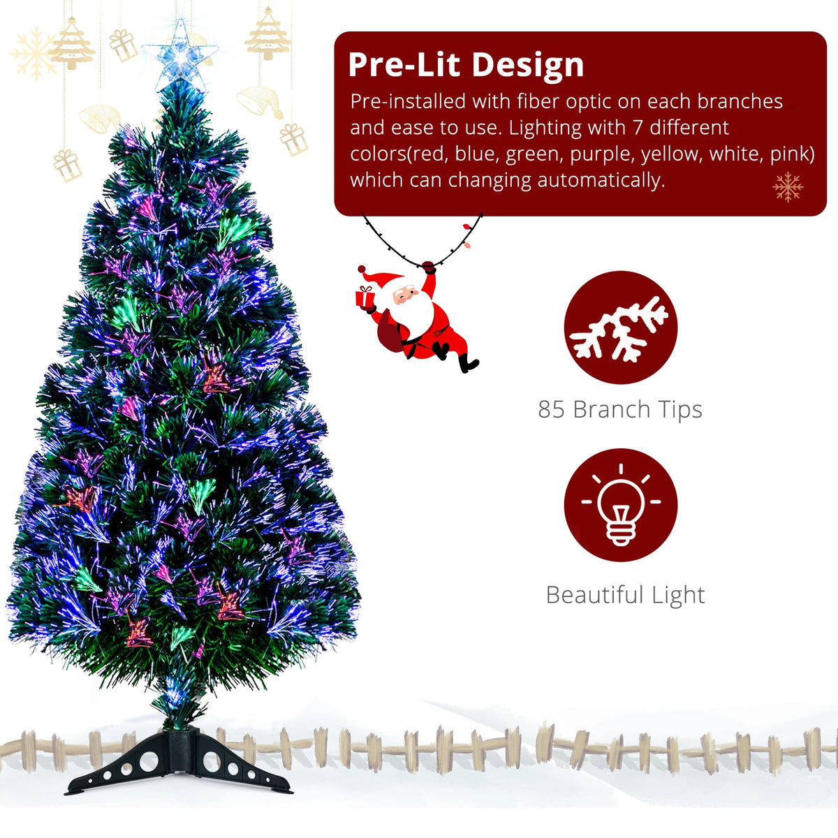 A 3-Foot Christmas Tree with 85 Branches, PVC, Star Shaped Top Cover, Plastic Base, 90cm, Suitable for Home, Office, Party, Holiday Decoration - Durable, Easy to Assemble, White