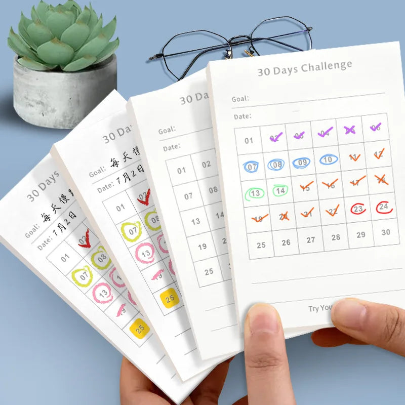 30 days challenge with 100 Sticky Notes To Cultivate Self-discipline checklist Notebook for Goal Tracking, and Sticky Notes