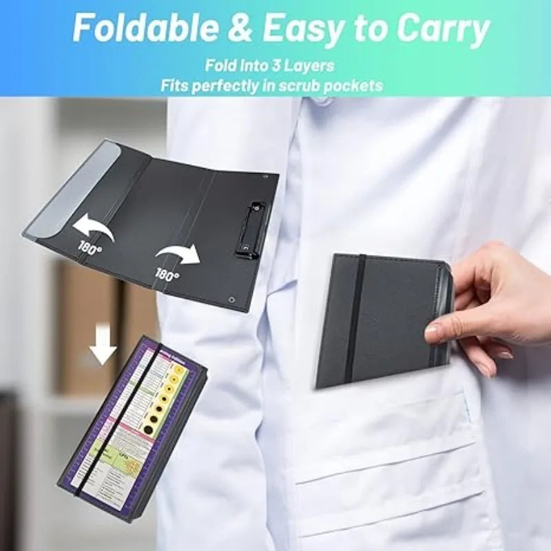 3-Layer Foldable Nursing Clipboard Pocket Size with Pen Holder and Elastic Band Portable Clip Board for Nurses Students Doctors