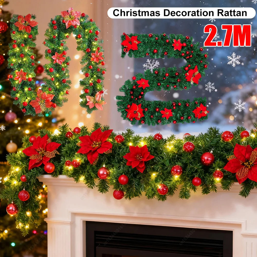 2.7M Christmas LED Rattan Garland Decorative For Staircase Fireplace Christmas Decoration Xmas Tree Rattan Banner Home Pendant