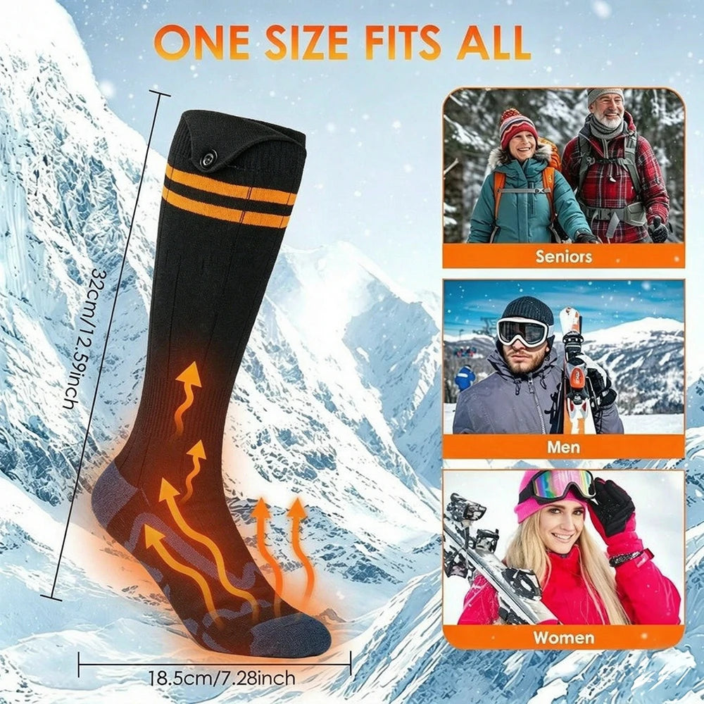 2Pcs Heated Socks, Men Women Winter Rechargeable Outdoor Sport Thermal Heated Foot Warmer, 4 Temperature Breathable 5000mAh, for Ski Hiking Road Trips Camping