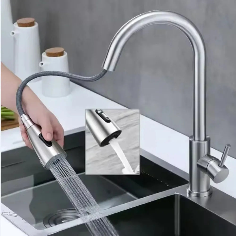 360° Kitchen Sink Mixer Taps Pull Out Spout Spray Single Lever Modern Mono Tap