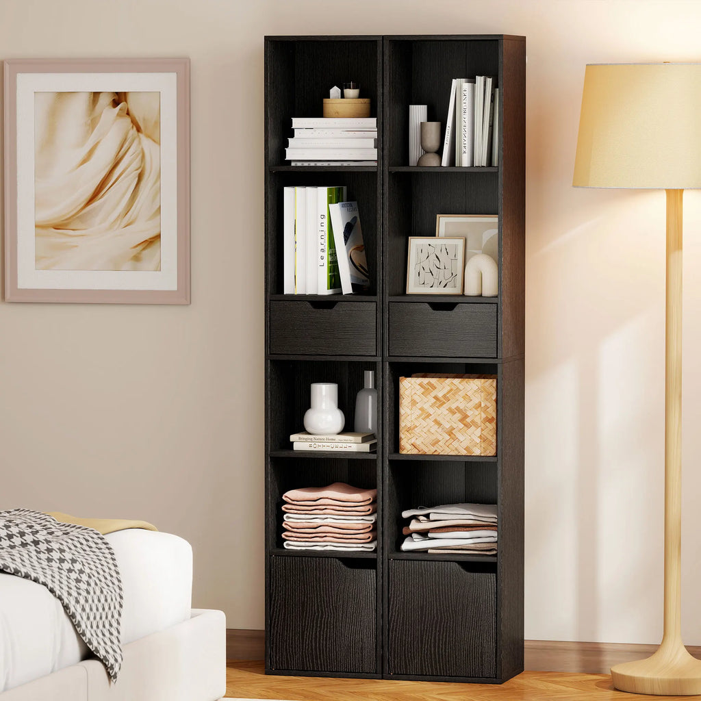 HOMCOM 6-Tier Bookcase with Drawer, Door Tall Narrow Bookshelf with Storage