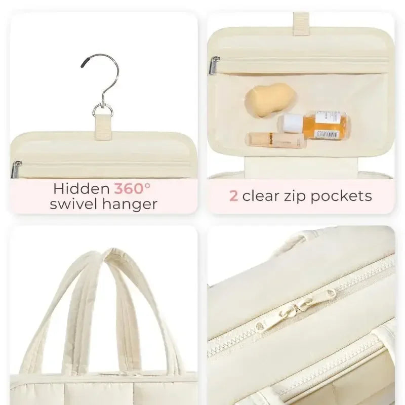 Hanging Travel Toiletry Bag Women Cosmetic Makeup Case with Jewelry Pocket Portable Wash Organizer for Vacation Trip Gym Beach