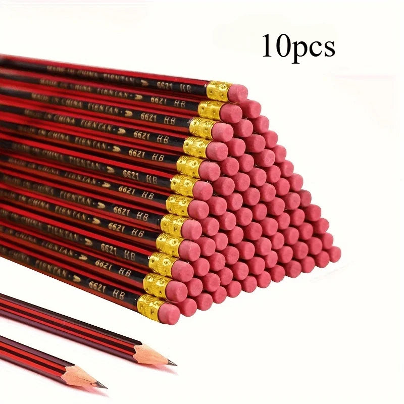 HB Wooden Pencils with Erasers -  Red & Black Barrels for Writing Drawing and Sketching - Ideal for Students and Office Supplies