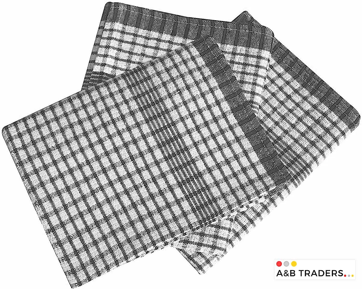 A & B TRADERS Wonderdry Tea Towels Kitchen Pack Of 10, Cotton Absorbent Long Lasting Catering Bar Towel (Black)