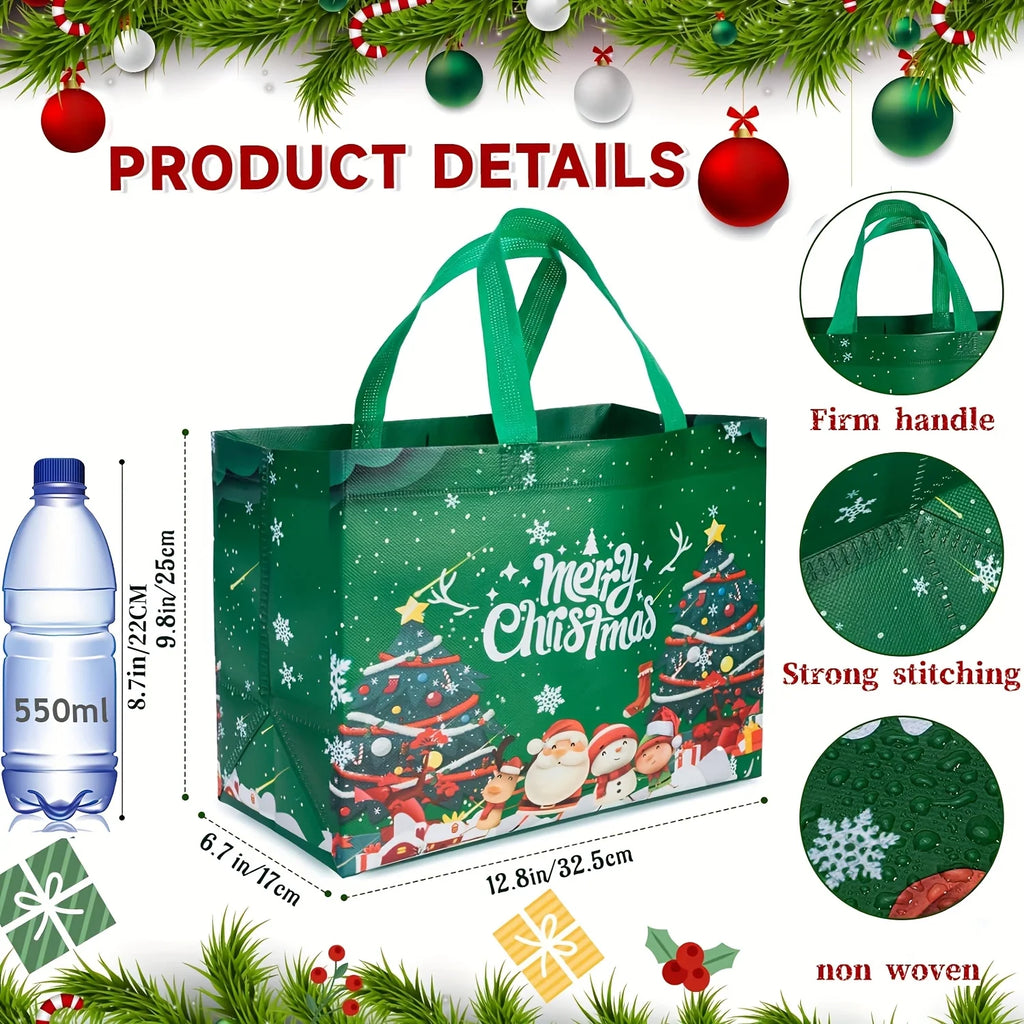 8 Pack Large Christmas Gift Bags – Non-Woven Reusable Shopping Tote, 32.5x24.9x17cm, with Handles, for Holiday Party, New Year, Gift Giving, Shopping – Durable, Foldable, Festive Patterns