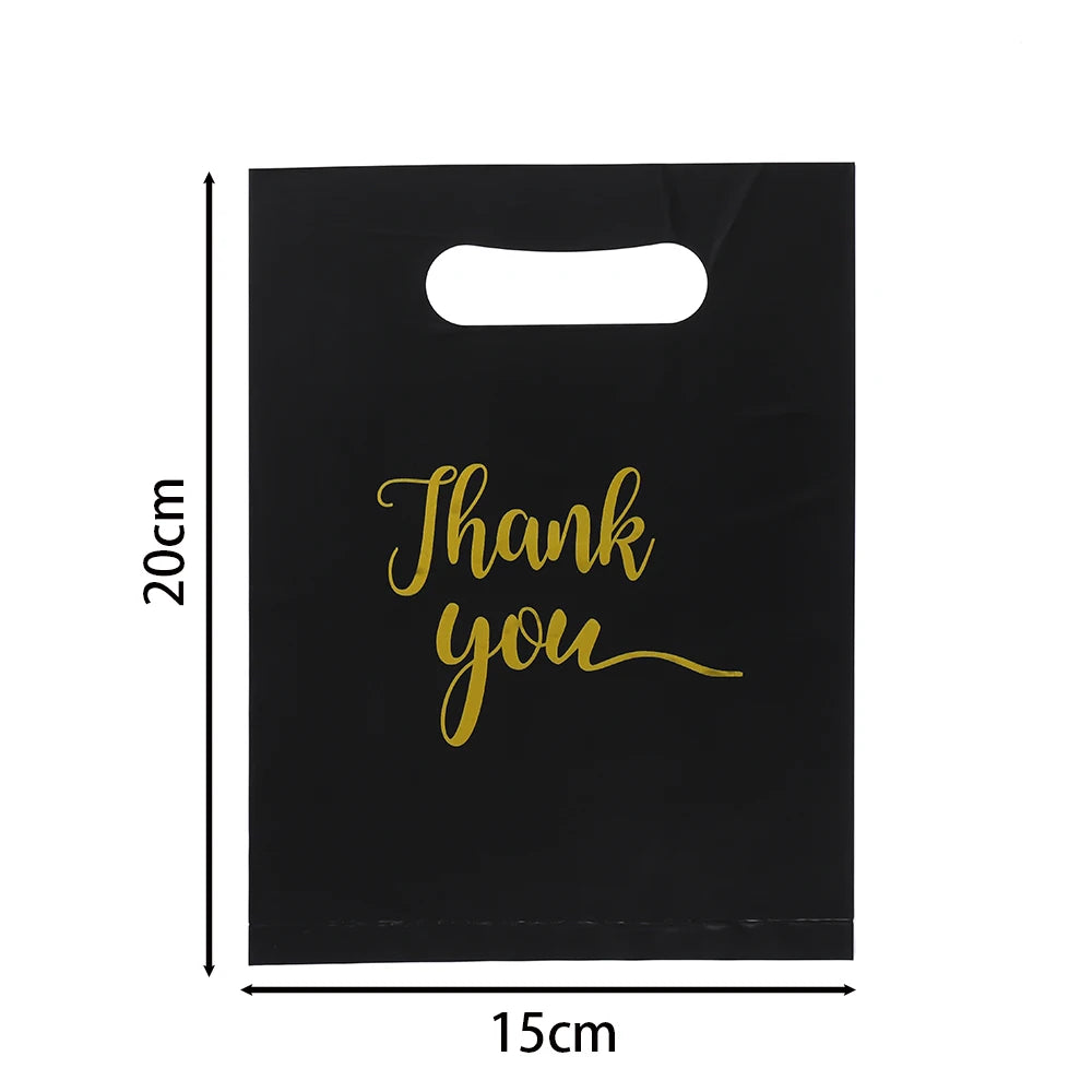 50pcs PE Shopping Bags with "Thank You" Print Foldable Plastic Bags for Gifts Jewelry Accessories Packaging Shopping Handbags