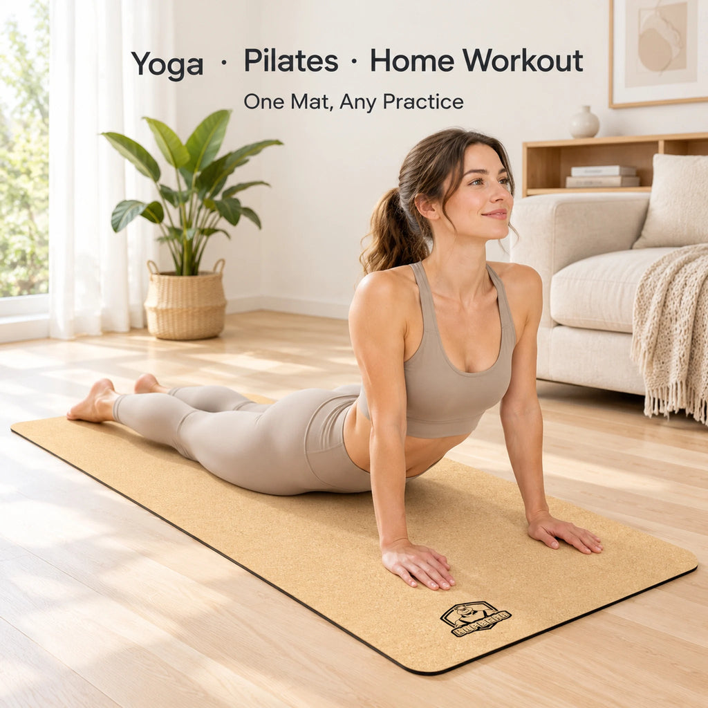 HAPBEAR Cork TPE Yoga Mat, 6mm Thick 183×92CM Non-Slip Sweat-Absorbing Exercise Mat, Home Fitness Pilates Gymnastics Mat with Carry Bag & Free 5Pcs Resistance Bands