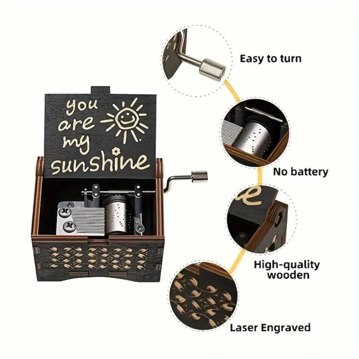 Wooden Hand Crank Music Box You Are My Sunshine DIY Gift for Valentine's Day Birthday Party Surprise for Couple Friends 1PC