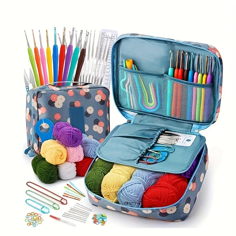 103pcs DIY Crochet Kit - Includes Yarn, Hooks, Knitting Needles, Stitch Markers And Accessories, Beginner's Starter Kit, Multi-Purpose Home Crafting Tools with Portable Storage Bag