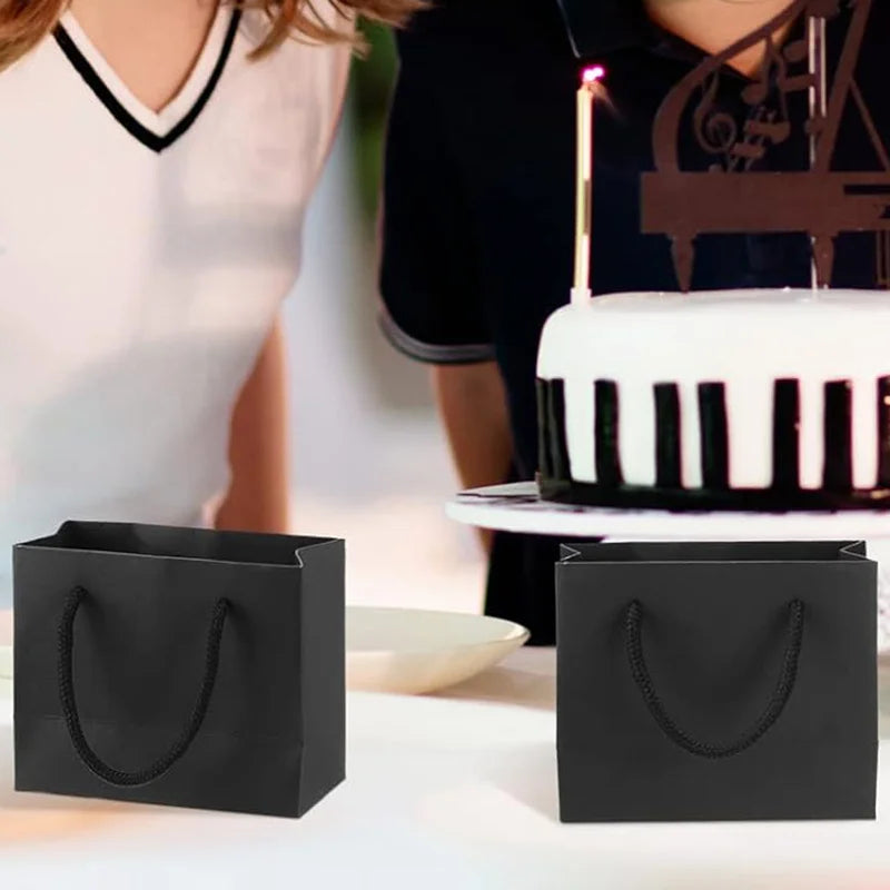 Black Paper Gift Bags with Handles Crafters Party Planners Gift Givers Perfect for Wedding Birthday Party Craft Gifting 10pcs