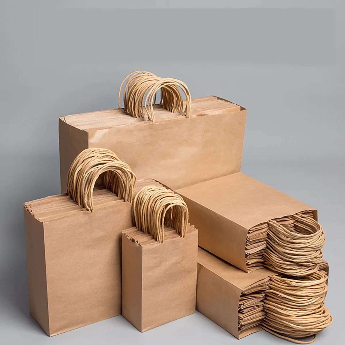 10pcs/lot Kraft Paper Bag with Handles Gift Packing Bags for Store Clothes Wedding Christmas Supplies Handbags Kit