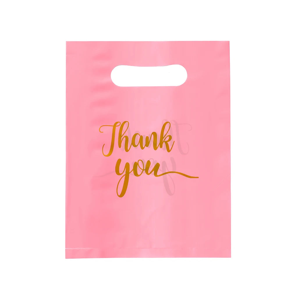 50pcs PE Shopping Bags with "Thank You" Print Foldable Plastic Bags for Gifts Jewelry Accessories Packaging Shopping Handbags
