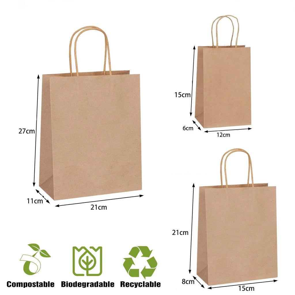 10/20pcs Brown Kraft Paper Bags with Handles Bulk Small Paper Gift Bags for Small Business Shopping Bags Xmas Party Favor