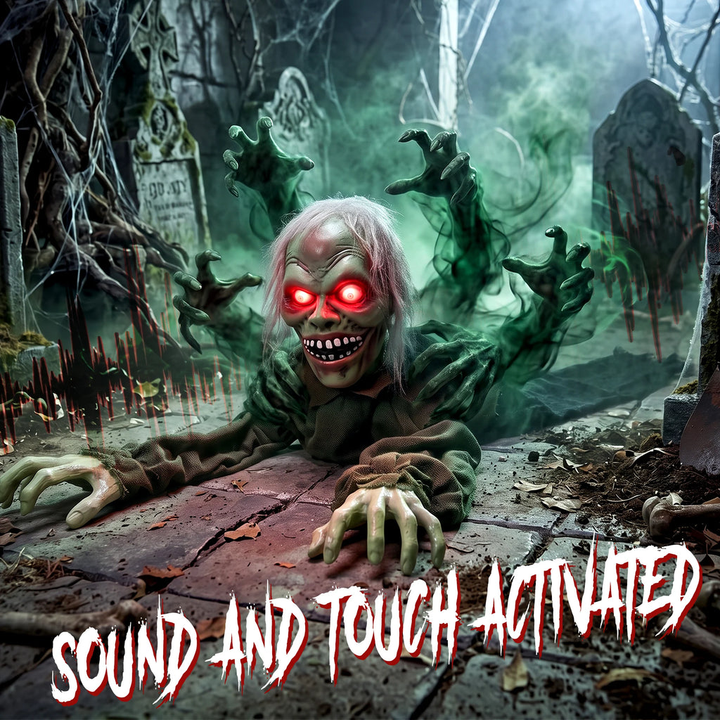 HOMCOM Animatronic Crawling Zombie with Light-Up Eyes and Creepy Sound