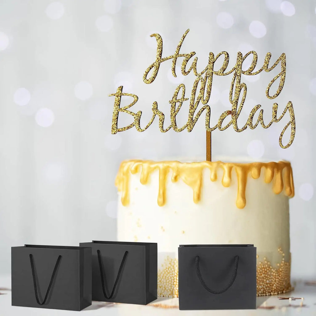 Black Paper Gift Bags with Handles Crafters Party Planners Gift Givers Perfect for Wedding Birthday Party Craft Gifting 10pcs