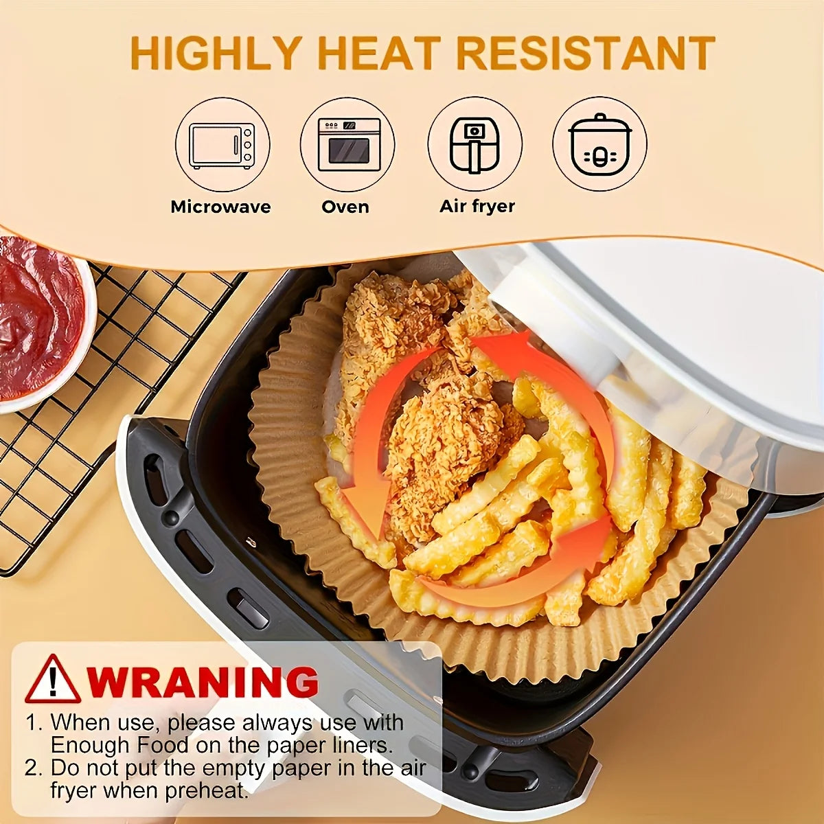 50/100 Sheets of Air Fryer baking Tray Paper - Non Stick, Disposable, Pre Cut baking Tray, Heat-Resistant, Suitable for Air Fryers, Ovens, Microwaves, Grills - Easy to Clean, Food Grade, Multifunctional Kitchen, Household and