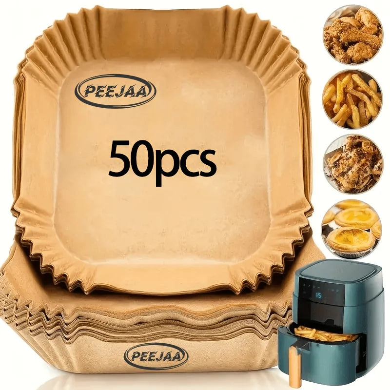 50/100 Sheets of Air Fryer baking Tray Paper - Non Stick, Disposable, Pre Cut baking Tray, Heat-Resistant, Suitable for Air Fryers, Ovens, Microwaves, Grills - Easy to Clean, Food Grade, Multifunctional Kitchen, Household and