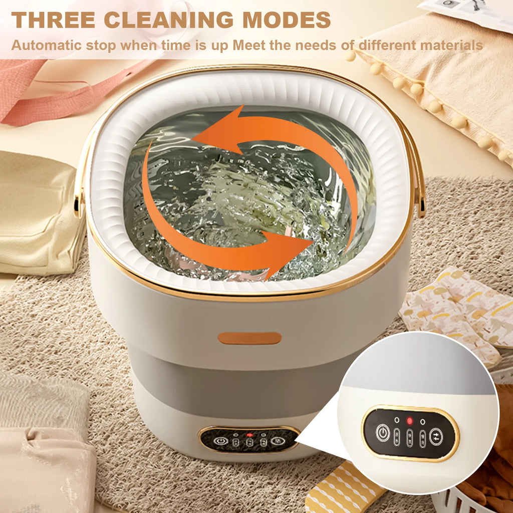 Portable Foldable Mini Washing Machine 13L Capacity Built-in Spin Dryer 3 Cleaning Modes Space-Saving for Underwear Baby Clothes Lightweight Garments Apartment Dorm Travel