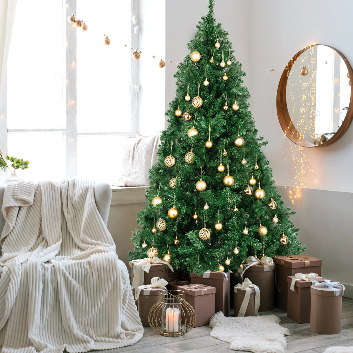 6FT Simulation Christmas Tree, 550 Artificial PVC Christmas Trees with Metal Brackets, Suitable for Home and Office Decoration, Suitable for Indoor and Outdoor Use, Christmas Decoration, Holiday Gifts