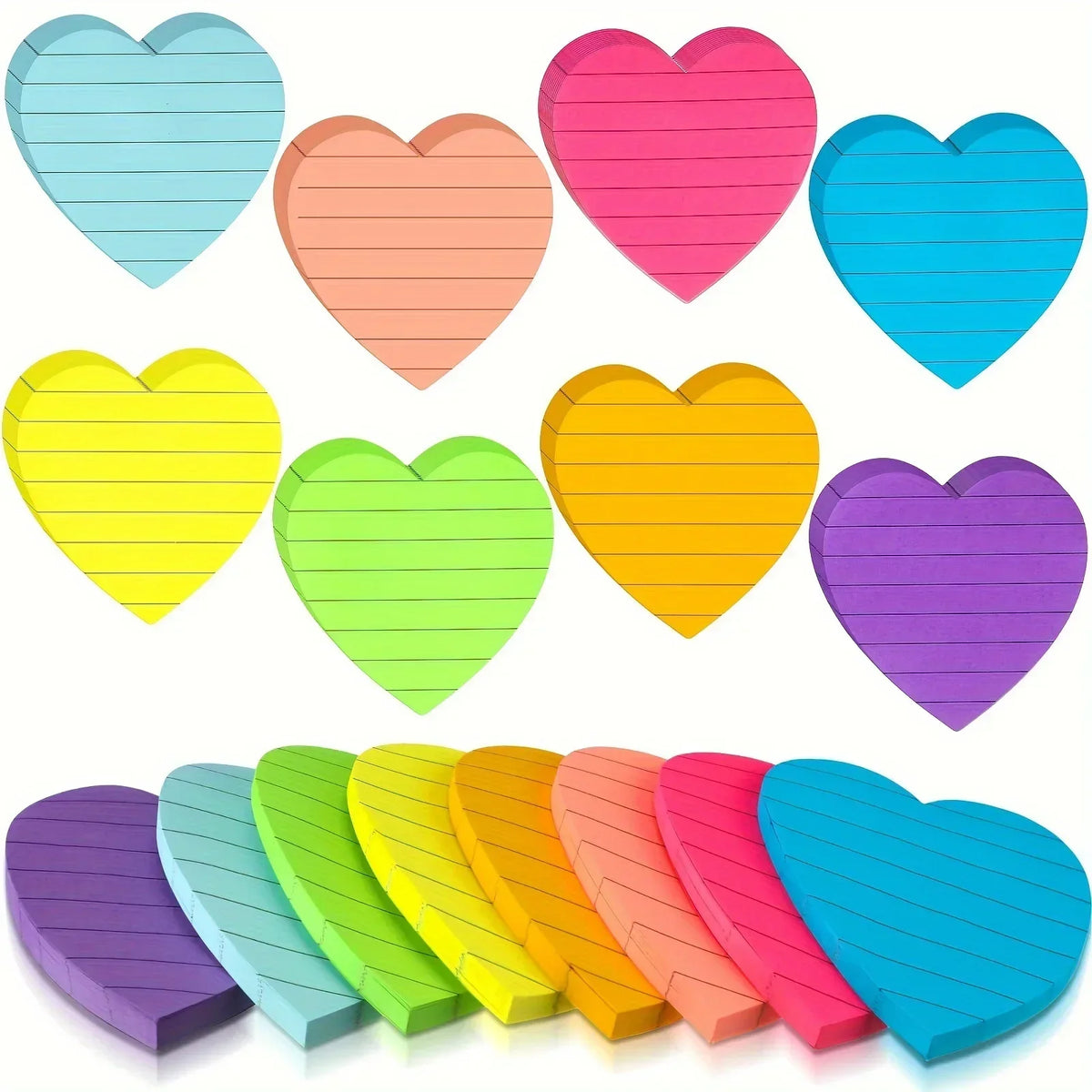 240pcs Heart Shaped Sticky Note Love Horizontal Line Fluorescent Colour Sticker Note Book 8 Colours  Creative Student Supplies
