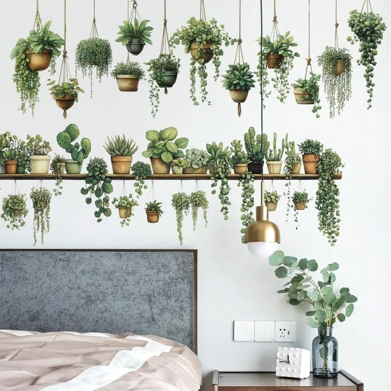 Realistic Pothos Leaves Wall Stickers Self Adhesive for Wall Decor Removable Waterproof Plant Art for Living Room Bedroom Decor