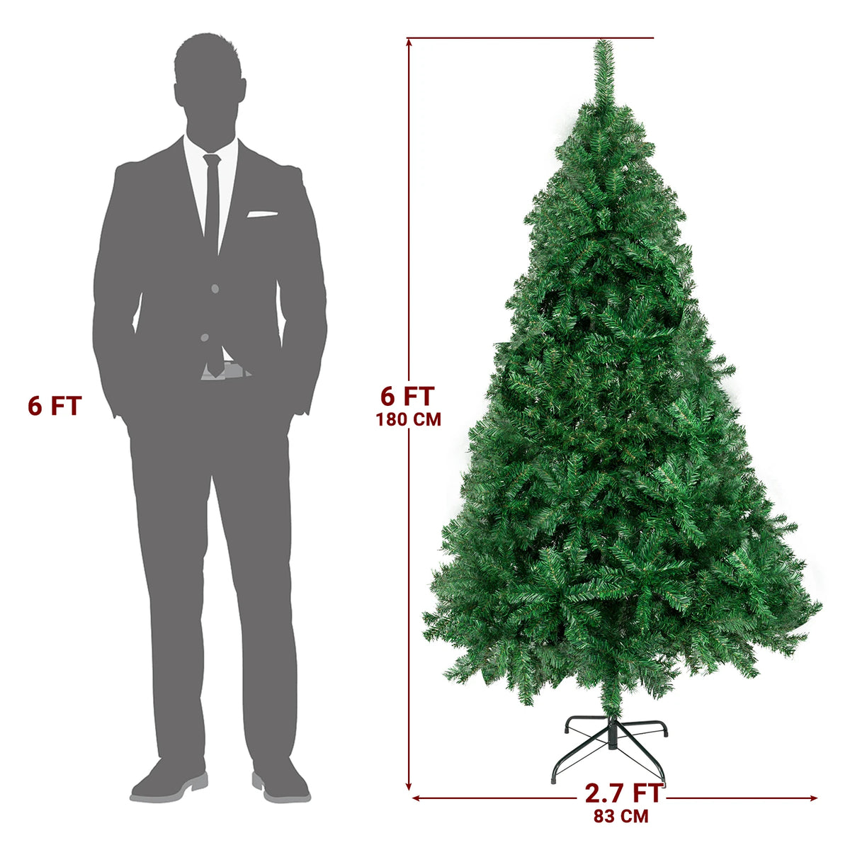 6FT Simulation Christmas Tree, 550 Artificial PVC Christmas Trees with Metal Brackets, Suitable for Home and Office Decoration, Suitable for Indoor and Outdoor Use, Christmas Decoration, Holiday Gifts