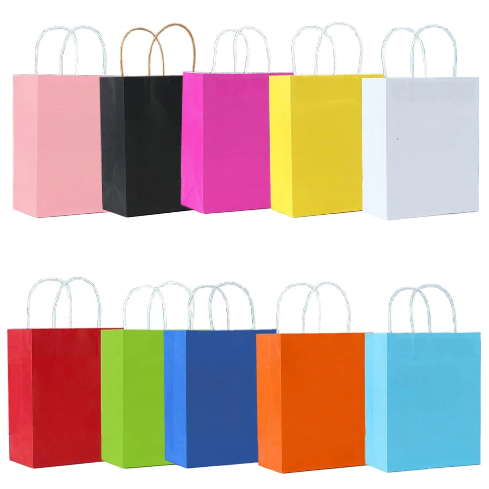 5-50Pcs Paper Gift Bags With Handles 10 Colors Kraft Brown Paper Party Favors Gift Tteat Bags for Birthday Wedding Baby Shower