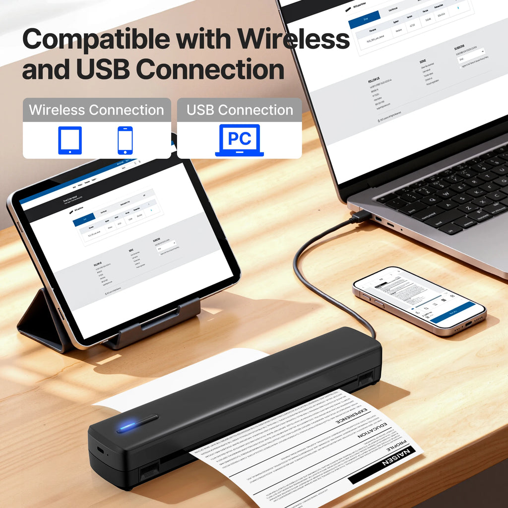 8-inch Wireless Portable Thermal Mini Printer Compatible With Phone And PC. Support US Letter&A4, Small Mobile Travel Printer For Home, Travel, Outdoor Use, And Tattoo Creation(with 20pcs Thermal )，Thermal paper can be purc