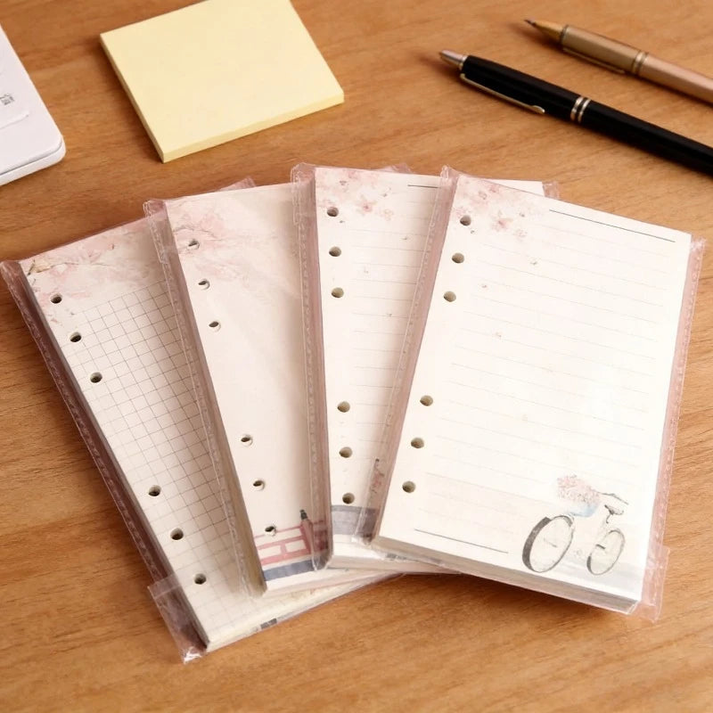 Cute Pink A6 Binder Refill Paper Cherry Blossom Cartoon Journal Blank Lined Inner Pages for Daily Planner Notebook Stationery