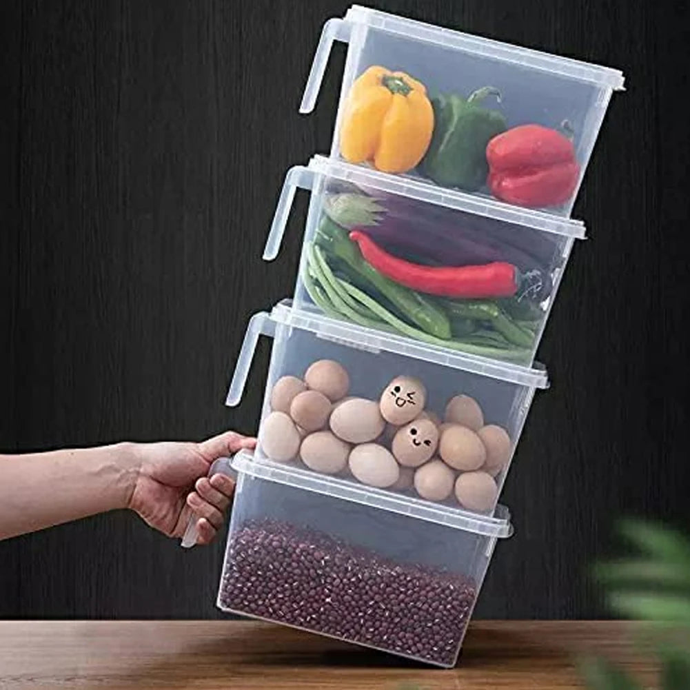 Haodirect 4Pcs Clear Refrigerator Food Storage Container for Fridge Pantry Freezer, Fruits Vegetables Cereal Storage